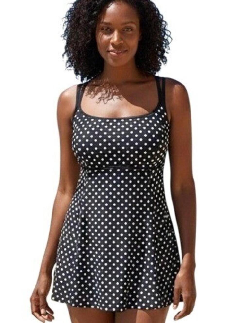 Great Lengths Size 24 $88 Black Polka Dot Adjustable Swim Dress Pin Up Retro